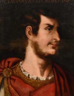Online Pamono Follower of Tiziano Vecellio, Portraits of Julius Caesar & Octavian, 1700, Oil on Canvases, Framed, Set of 2