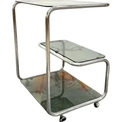Pamono Food Trolley with Triple Shelf in Steel, 1970> Serving Bar Carts & Trolleys