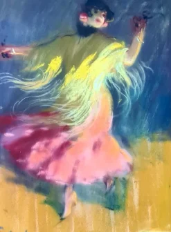 Pamono Fortuney, Belle Epoque Flamenco Dancer, Pastel Drawing, 1890s-1910s> Work On Paper