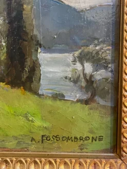Best Pamono Fossombrone, Landscape with Figures, 20th Century, Oil Painting on Panel, Framed