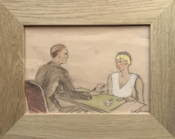 Pamono France Lambert, The Card Game, 1925, Signed Watercolor> Work On Paper