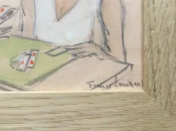 Pamono France Lambert, The Card Game, 1925, Signed Watercolor><noscript><img width=