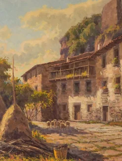 New Pamono Francesc Carbonell Massabe, Farmyard with Sheep, 20th-Century, Oil on Canvas, Framed