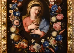 Pamono Francesco Trevisani & Niccolò Stanchi, Garland of Flowers Still Life with Virgin, 1600s, Oil on Canvas><noscript><img width=