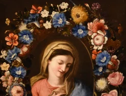 Pamono Francesco Trevisani & Niccolò Stanchi, Garland of Flowers Still Life with Virgin, 1600s, Oil on Canvas><noscript><img width=