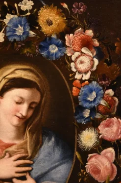 Pamono Francesco Trevisani & Niccolò Stanchi, Garland of Flowers Still Life with Virgin, 1600s, Oil on Canvas><noscript><img width=