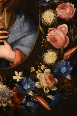 Pamono Francesco Trevisani & Niccolò Stanchi, Garland of Flowers Still Life with Virgin, 1600s, Oil on Canvas><noscript><img width=