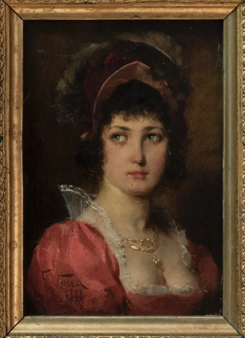 Pamono Francesco Vinea, Portrait of a Young Gentlewoman, 1888, Oil on Panel, Framed> Old Masters