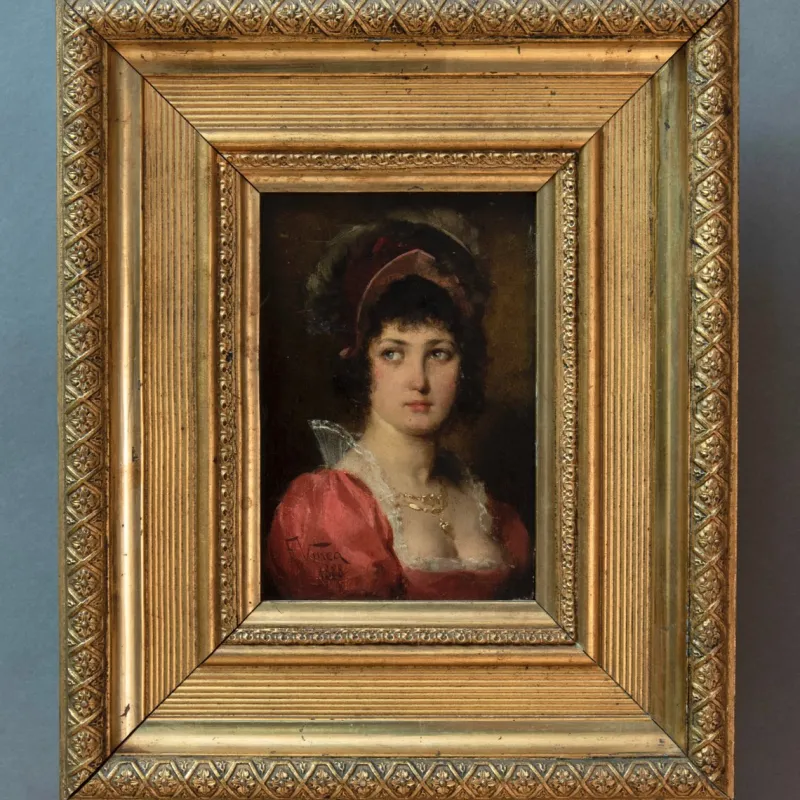 Pamono Francesco Vinea, Portrait of a Young Gentlewoman, 1888, Oil on Panel, Framed> Old Masters