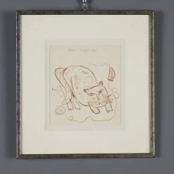 Pamono Franco Gentilini, Cat, Pencil Drawing> Work On Paper