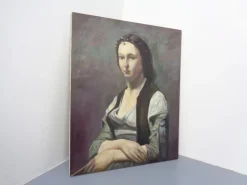 Pamono Fred Neumann After Jean Baptiste Camille Corot, The Woman with the Pearl, 1980s, Oil on Canvas><noscript><img width=