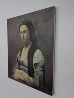 Pamono Fred Neumann After Jean Baptiste Camille Corot, The Woman with the Pearl, 1980s, Oil on Canvas><noscript><img width=