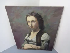 Pamono Fred Neumann After Jean Baptiste Camille Corot, The Woman with the Pearl, 1980s, Oil on Canvas><noscript><img width=
