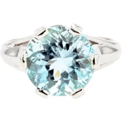 Outlet Pamono French 3.25 Carats Aquamarine 18 Karat White Gold Solitaire Ring, 1950s