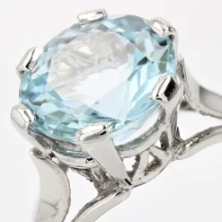 Outlet Pamono French 3.25 Carats Aquamarine 18 Karat White Gold Solitaire Ring, 1950s