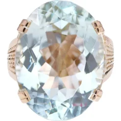 Pamono French 15 Carats Aquamarine 18 Karat Rose Gold Cocktail Ring, 1960s