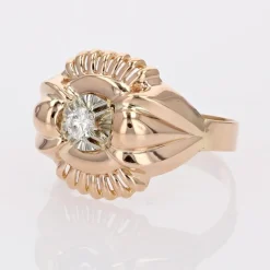 Pamono French 18 Karat Rose Gold Ring with Diamond, 1960s><noscript><img width=