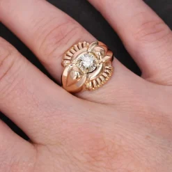 Pamono French 18 Karat Rose Gold Ring with Diamond, 1960s><noscript><img width=