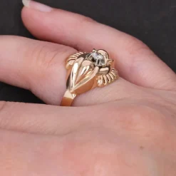 Pamono French 18 Karat Rose Gold Ring with Diamond, 1960s><noscript><img width=