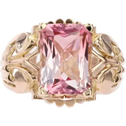 Pamono French 18 Karat Rose Gold Ring with Polychrome Tourmaline, 1950s> Rings