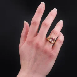 Pamono French 18 Karat Rose Gold Ring with Polychrome Tourmaline, 1950s><noscript><img width=