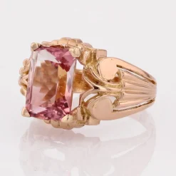 Pamono French 18 Karat Rose Gold Ring with Polychrome Tourmaline, 1950s><noscript><img width=