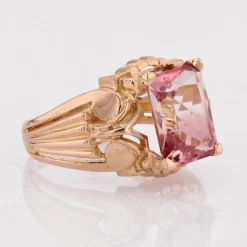 Pamono French 18 Karat Rose Gold Ring with Polychrome Tourmaline, 1950s><noscript><img width=