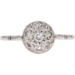 Best Pamono French 18 Karat Round White Gold Platinum Ring with Diamonds, 1930s