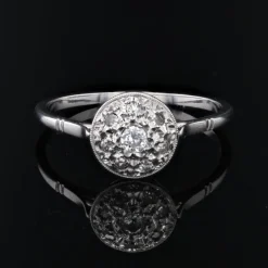 Best Pamono French 18 Karat Round White Gold Platinum Ring with Diamonds, 1930s