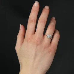 Best Pamono French 18 Karat Round White Gold Platinum Ring with Diamonds, 1930s