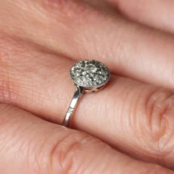 Best Pamono French 18 Karat Round White Gold Platinum Ring with Diamonds, 1930s