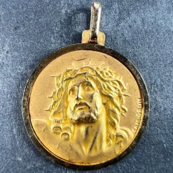 Sale Pamono French 18 Karat Yellow Gold Jesus Christ Crown of Thorns Charm Pendant by Sam Grün, 1920s