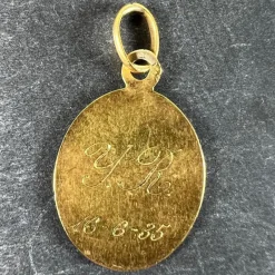 Pamono French 18 Karat Yellow Gold Virgin Mary Medal Pendant from Mazzoni, 1930s><noscript><img width=