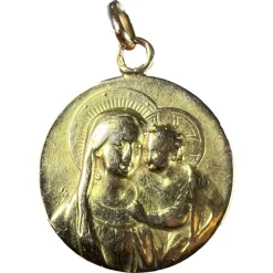 Clearance Pamono French 18 Karat Yellow Gold Madonna and Child Medal Pendant, 1890s