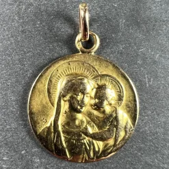 Clearance Pamono French 18 Karat Yellow Gold Madonna and Child Medal Pendant, 1890s