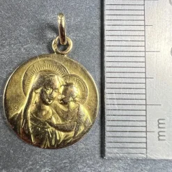 Clearance Pamono French 18 Karat Yellow Gold Madonna and Child Medal Pendant, 1890s