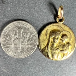 Clearance Pamono French 18 Karat Yellow Gold Madonna and Child Medal Pendant, 1890s