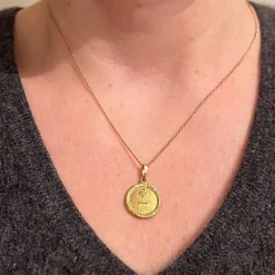 Pamono French 18 Karat Yellow Gold Plus Quhier More Than Yesterday Love Medal Pendant by Augis, 1950s><noscript><img width=