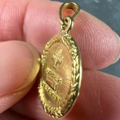 Pamono French 18 Karat Yellow Gold Plus Quhier More Than Yesterday Love Medal Pendant by Augis, 1950s><noscript><img width=