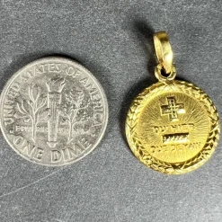 Pamono French 18 Karat Yellow Gold Plus Quhier More Than Yesterday Love Medal Pendant by Augis, 1950s><noscript><img width=