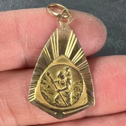 Pamono French 18 Karat Yellow Gold Saint Christopher Charm Pendant Medal, 1930s><noscript><img width=