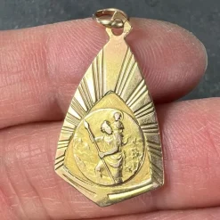 Pamono French 18 Karat Yellow Gold Saint Christopher Charm Pendant Medal, 1930s><noscript><img width=