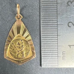 Pamono French 18 Karat Yellow Gold Saint Christopher Charm Pendant Medal, 1930s><noscript><img width=