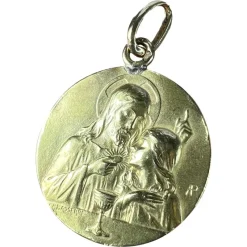 Best Pamono French 18 Karat Yellow Gold Jesus Christ Communion Medal Charm Pendant by Lasserre, 1930s