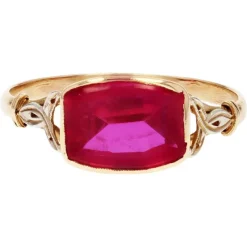 Discount Pamono French 18 Karat Yellow Gold Ring with Red Gem, 1930s