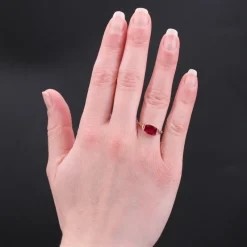 Discount Pamono French 18 Karat Yellow Gold Ring with Red Gem, 1930s