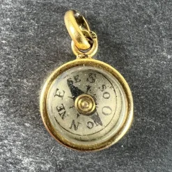 New Pamono French 18 Karat Yellow Gold Compass Charm Pendant, 1920s