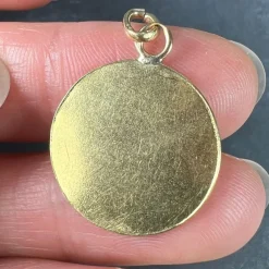 New Pamono French 18 Karat Yellow Gold Bonheur Good Luck Lucky Charm Medal Pendant, 1890s