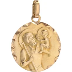 Pamono French 18 Karat Yellow Gold Saint Christopher Medal Pendant, 1960s> Necklaces