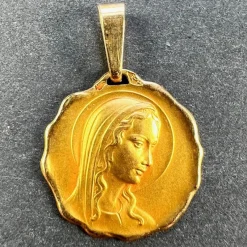 Pamono French 18 Karat Yellow Gold Virgin Mary Religious Medal Pendant, 1960s> Necklaces